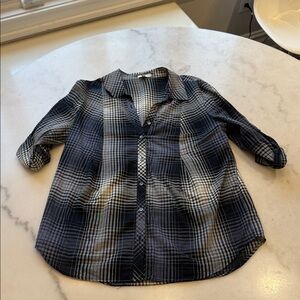 Joie Black, mauve and Gray Plaid button tab Roll-Sleeve Shirt